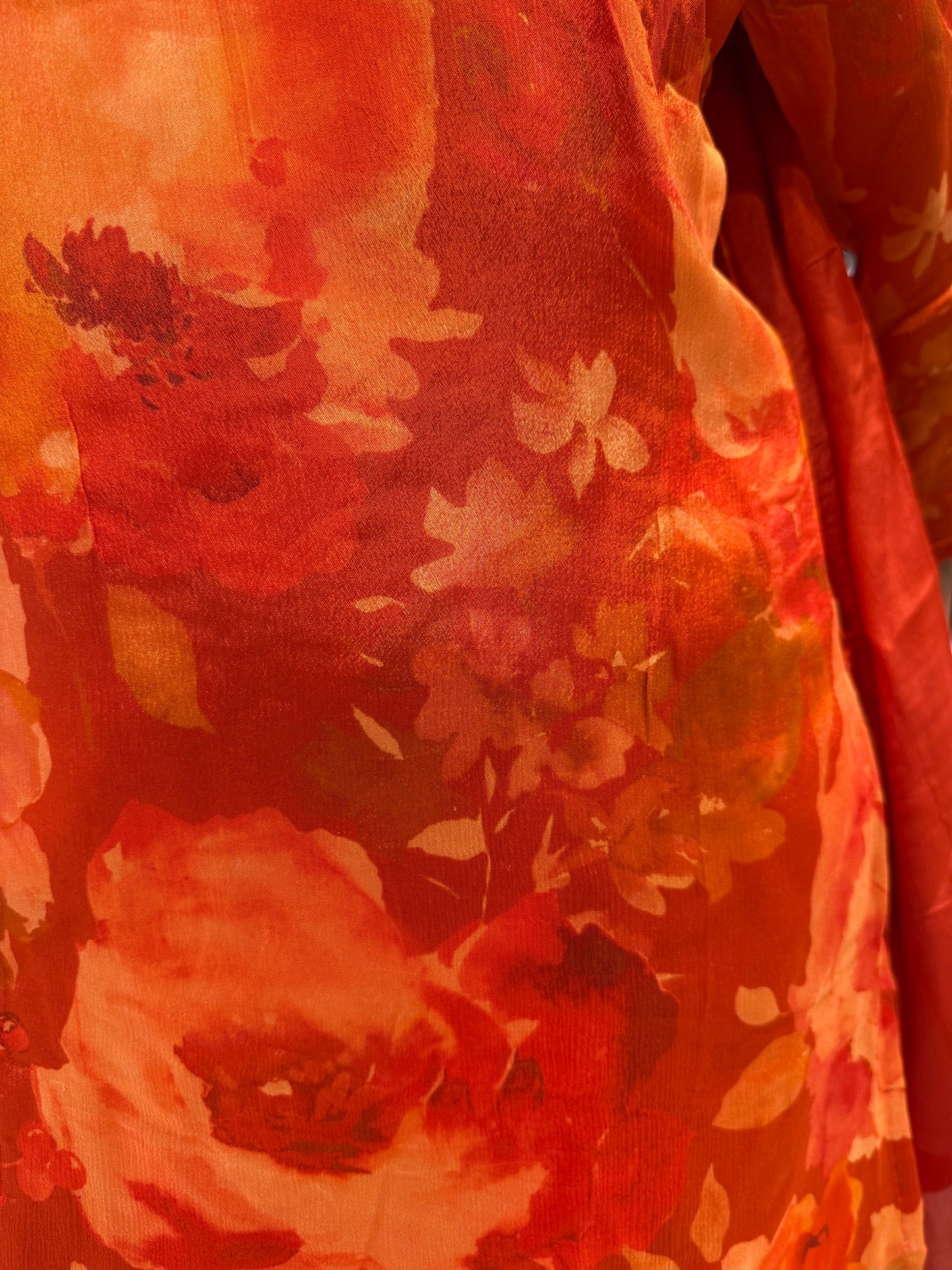 Orange Floral Pure Chinnon Kurti With Pant-HSC88