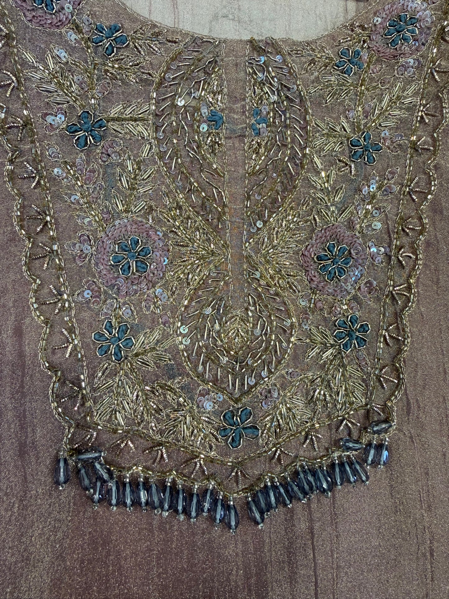 Shimmer Crush Hand Embroidery Kaftan Kurti With Pant-HSC157