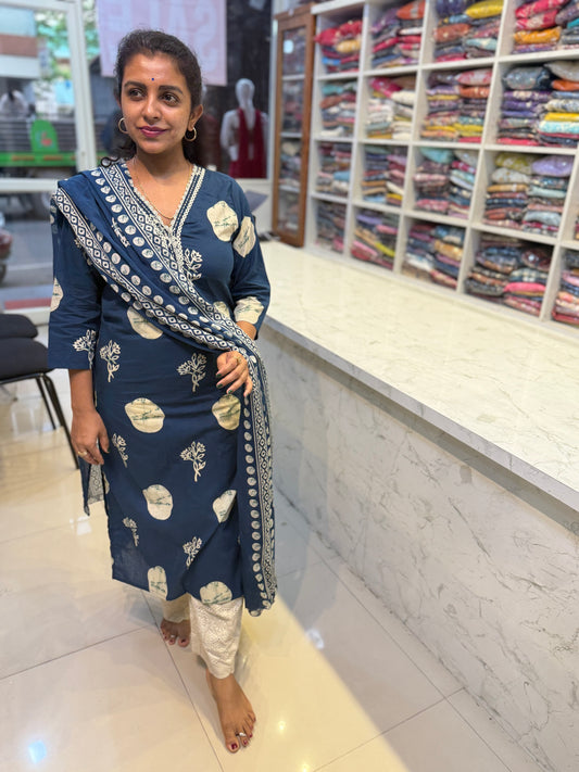 Lace Navy Blue Pure Cotton Salwar Set