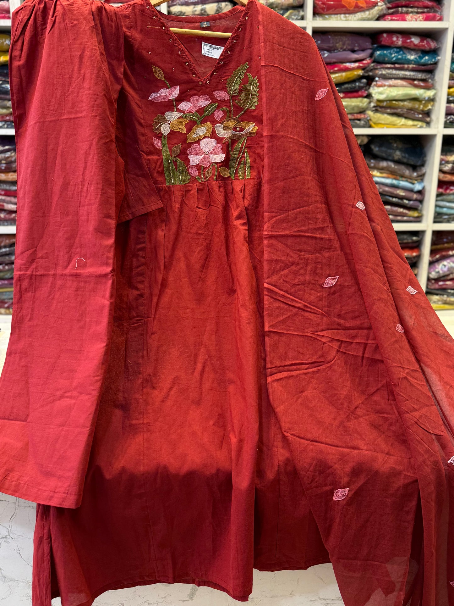 Mul Cotton A-line Kurti With Pant and Dupatta