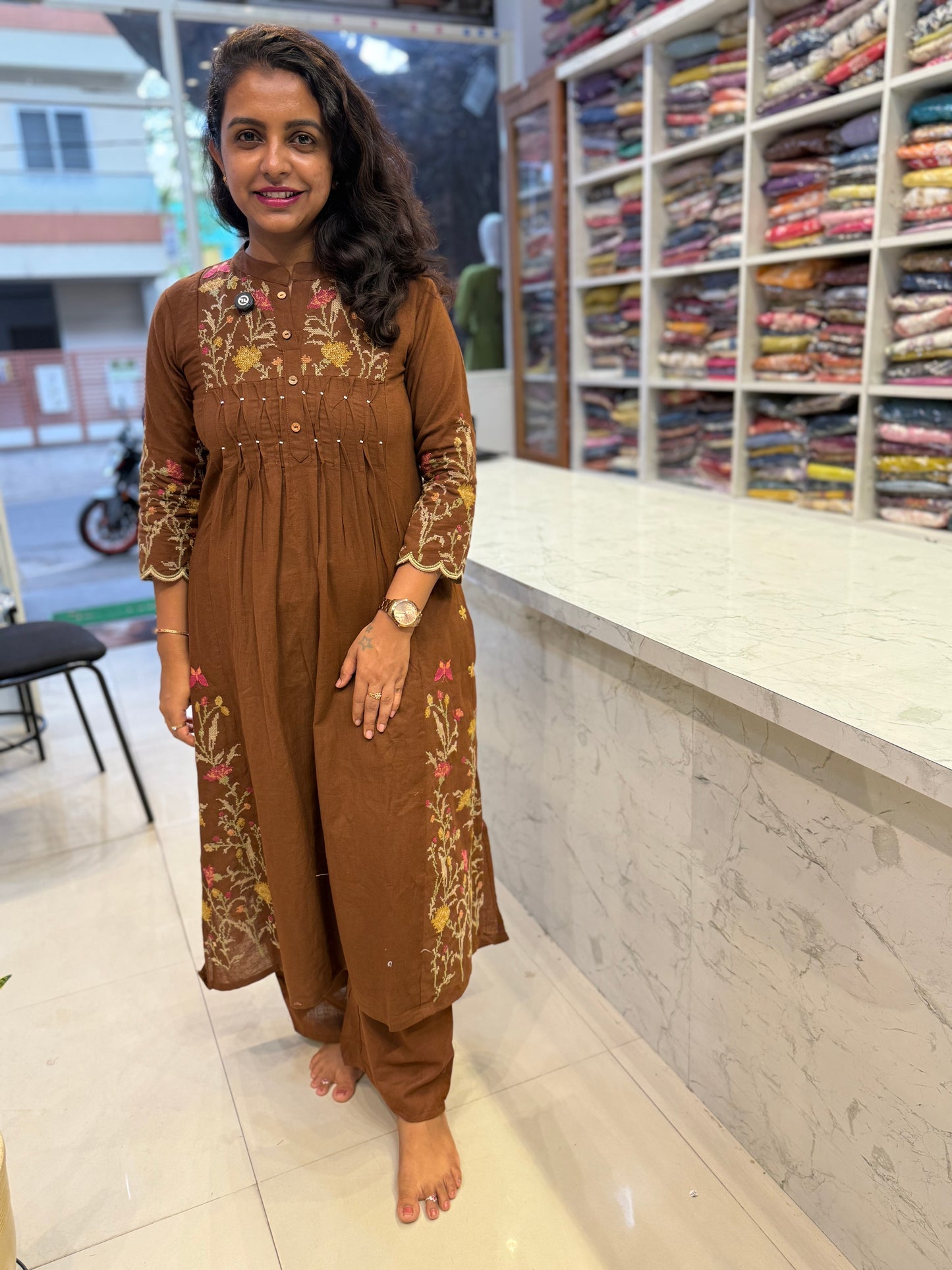 Crossstitch work Pure Cotton Kurti With Pant - HSC1157