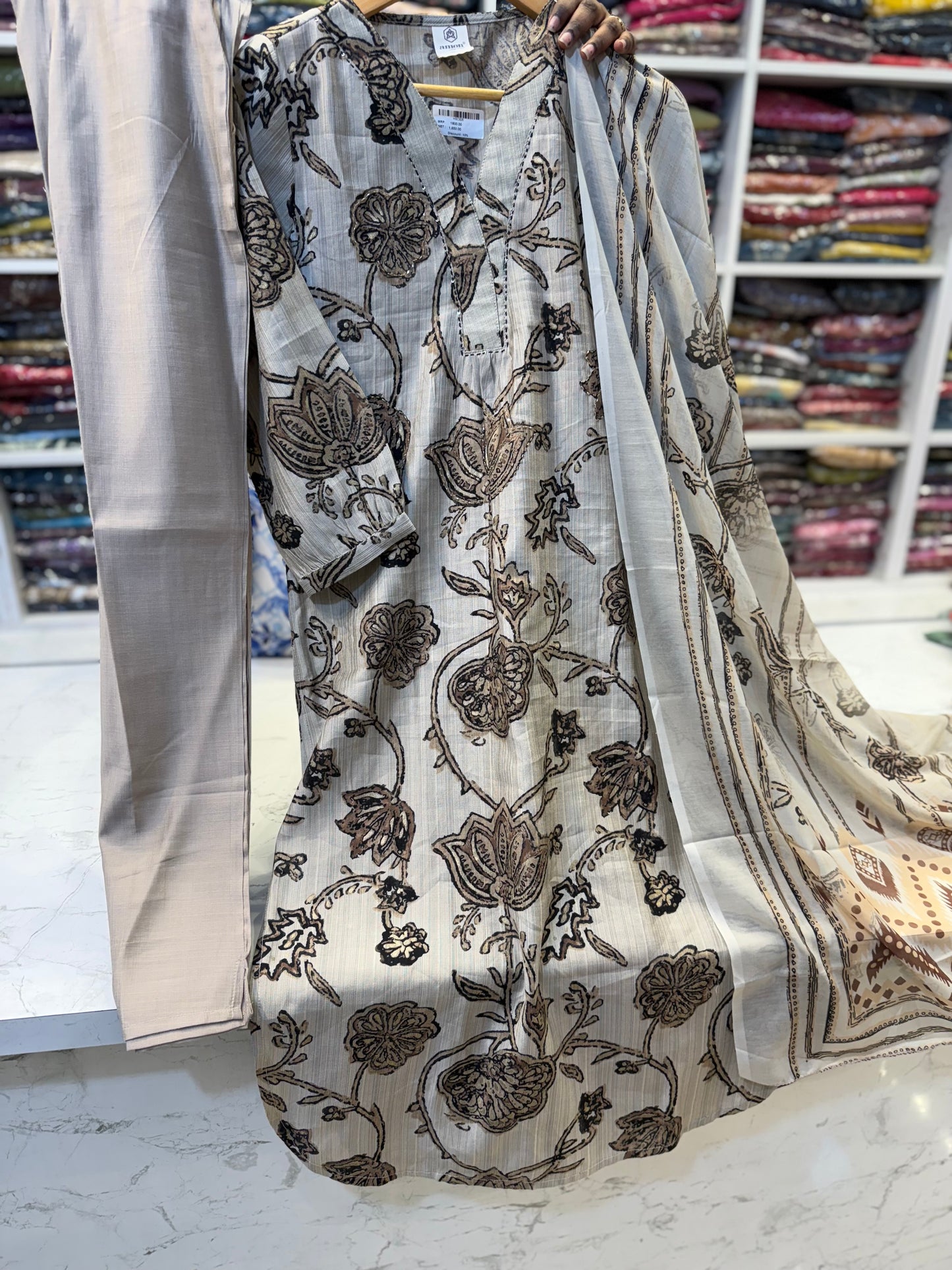 Printed Half White Kurti With Pant and Dupatta-HSC31