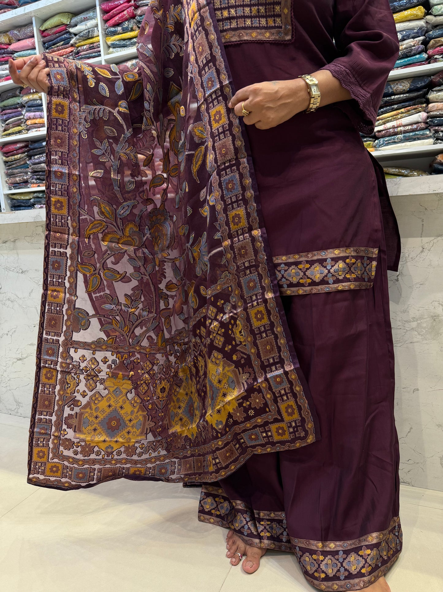 Classy Wine Shade with Beautiful Brasso Dupatta-HSC32