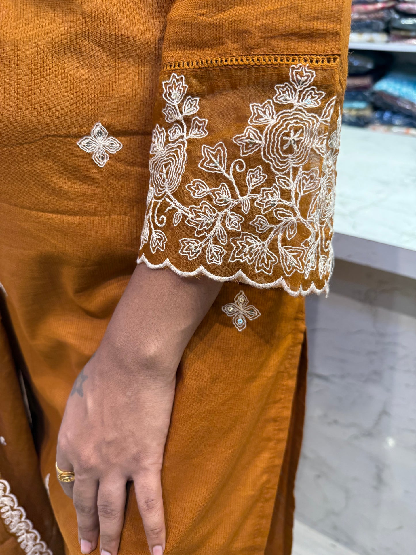 Lace detail Pure Mul Cotton Kurti With Pant and Dupatta