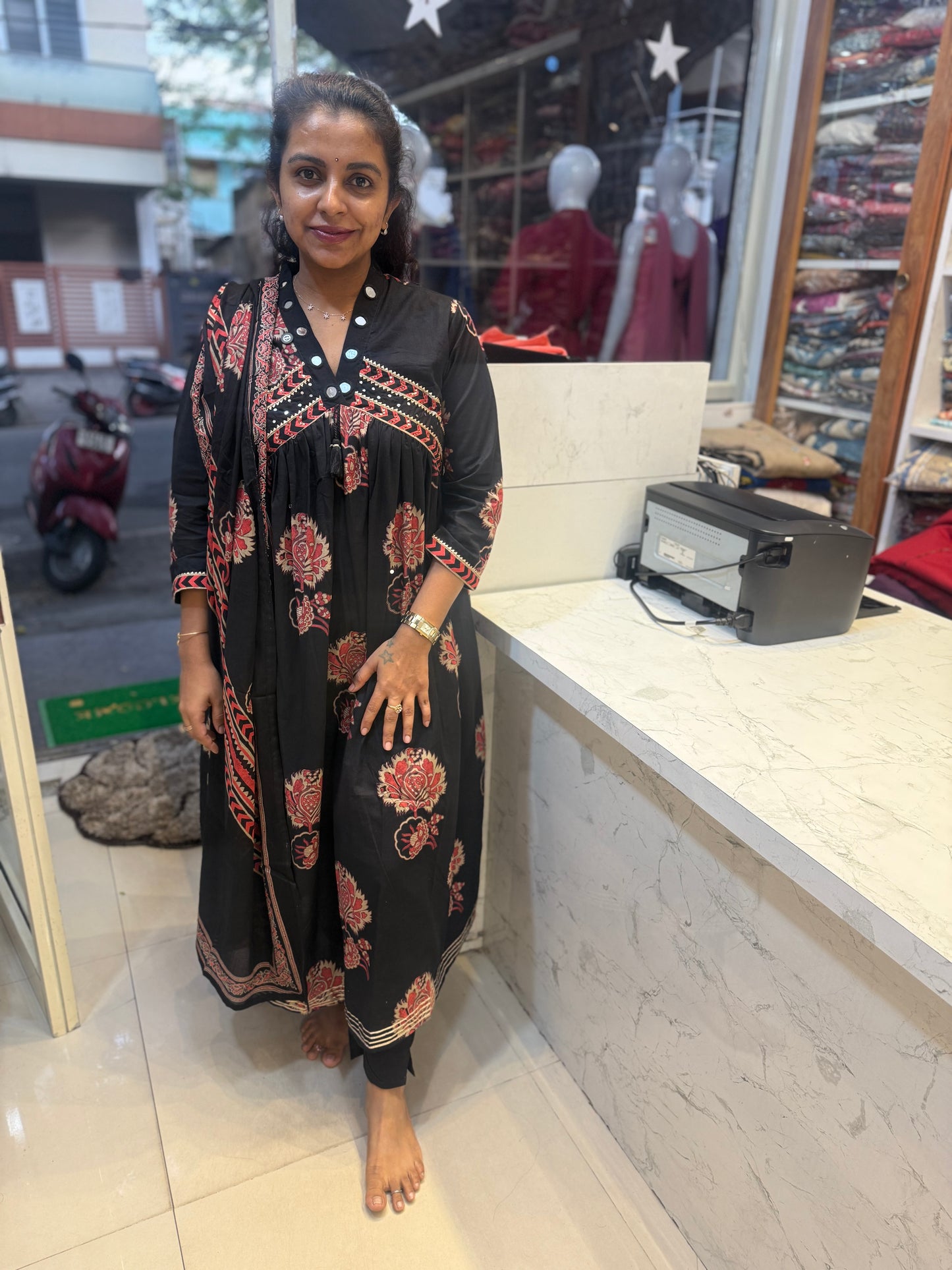 Alia Cut Mirror work Pure Cotton Kurti with Pant and Dupatta