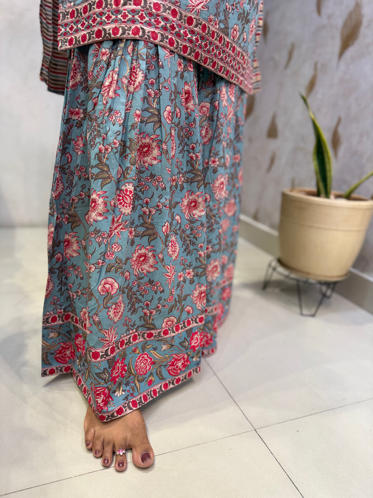 Floral Printed Pure Cotton Kurti With Sharara Pant and Dupatta -HSC1240