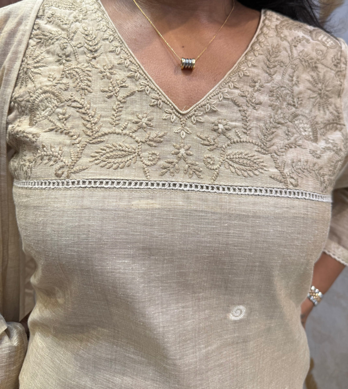 Pure Mul Chanderi Embroidery Kurti With Pant and Dupatta -HSC1318