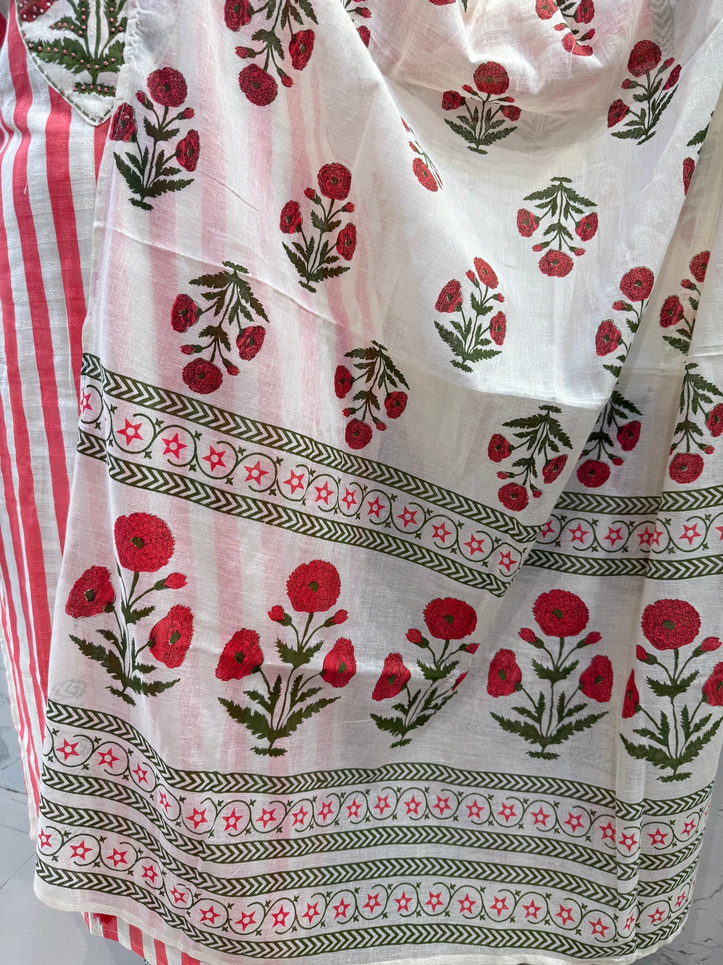 Stripes Pure linen Cotton Kurti With Pant and Mogal Printed Dupatta-HSC36
