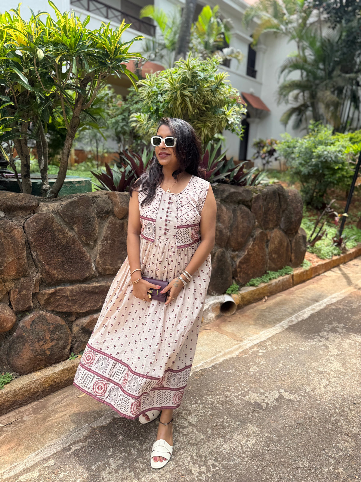 Floral Printed A-line Pure Cotton Dress -HSC1164