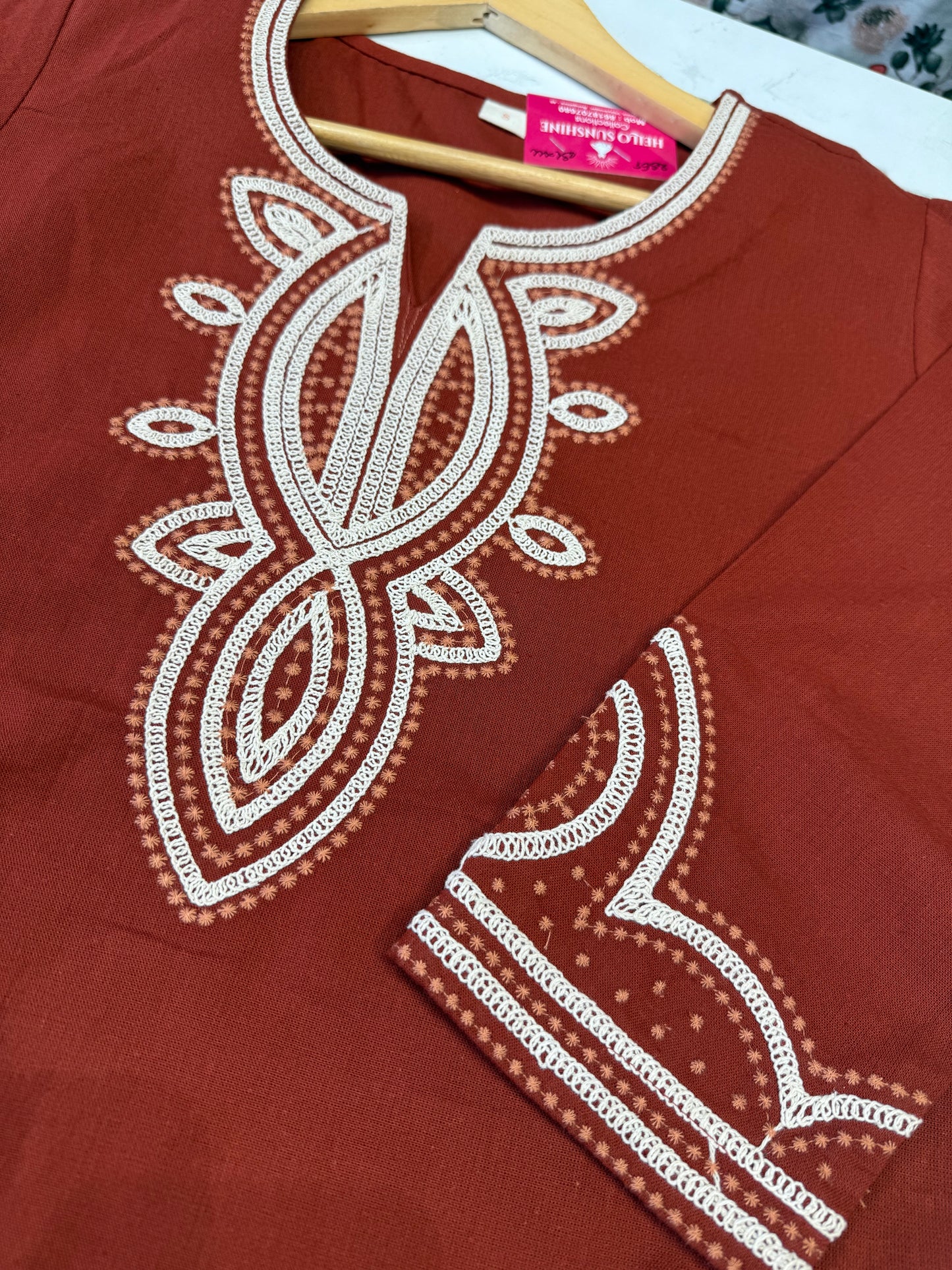 Rust Embroidery Tunics Top