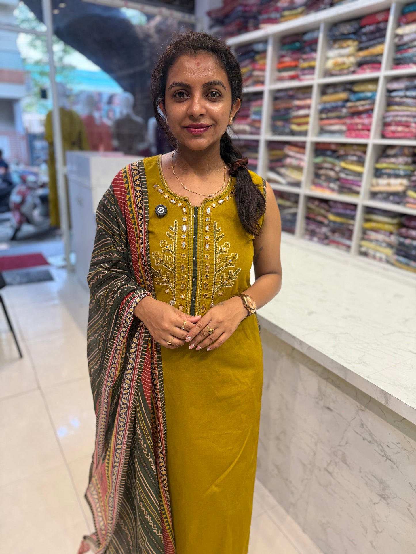 Green Pure Cotton Flex Kurti With Pant and Printed Dupatta-HSC110