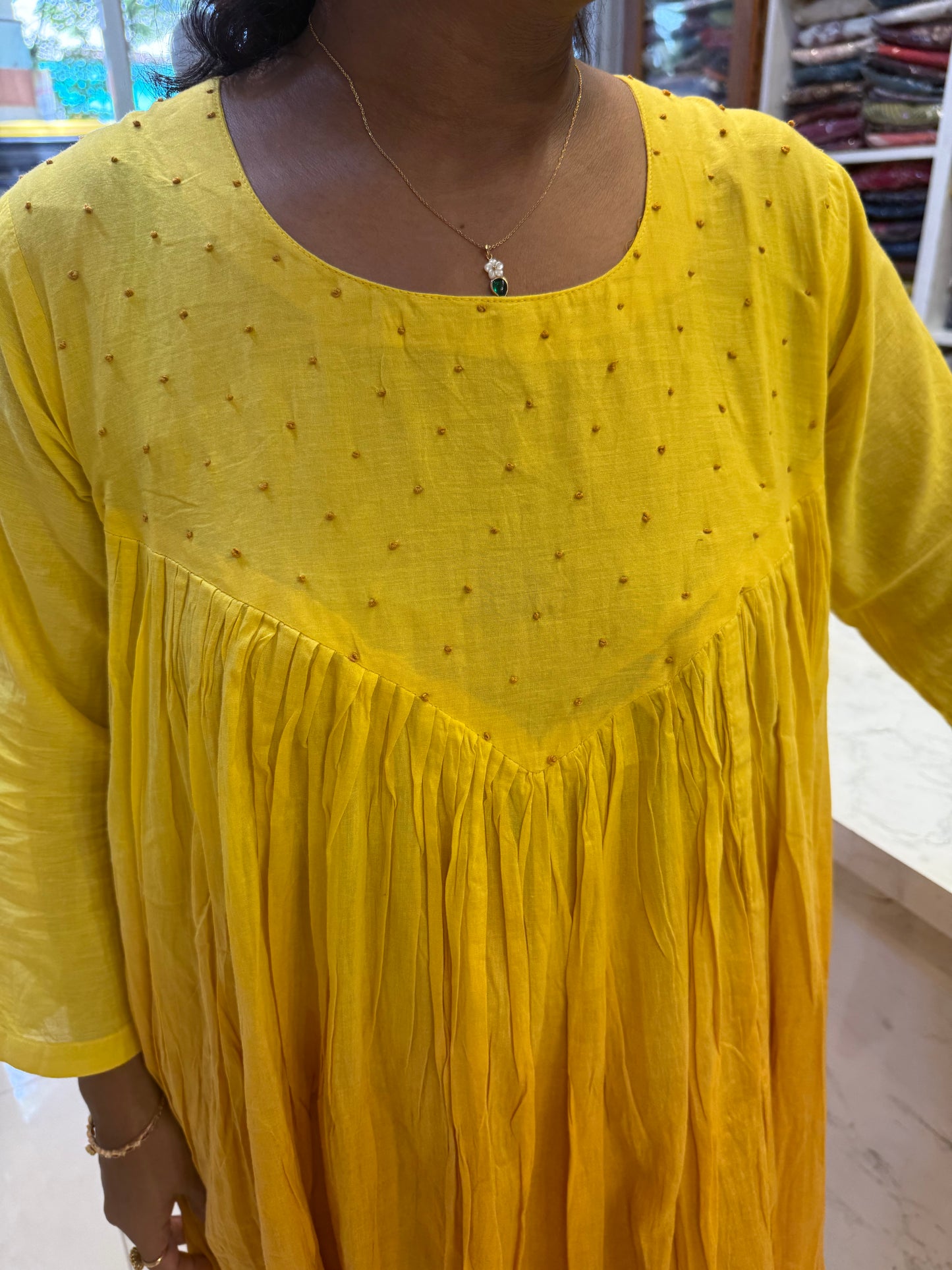 Dual yellow Mustard Mul Cotton Gown-HSC172