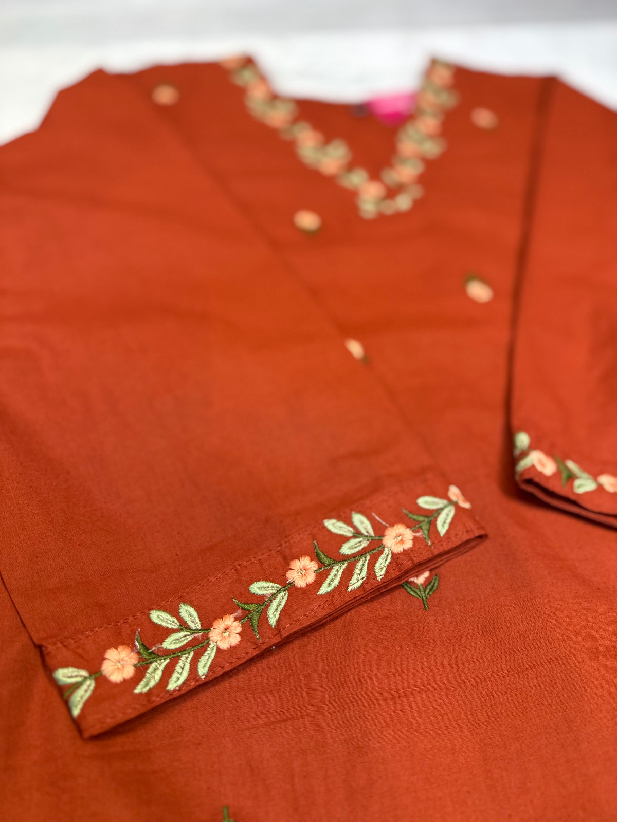 Rust Orange Embroidery Kurti With Pant -HSC1207
