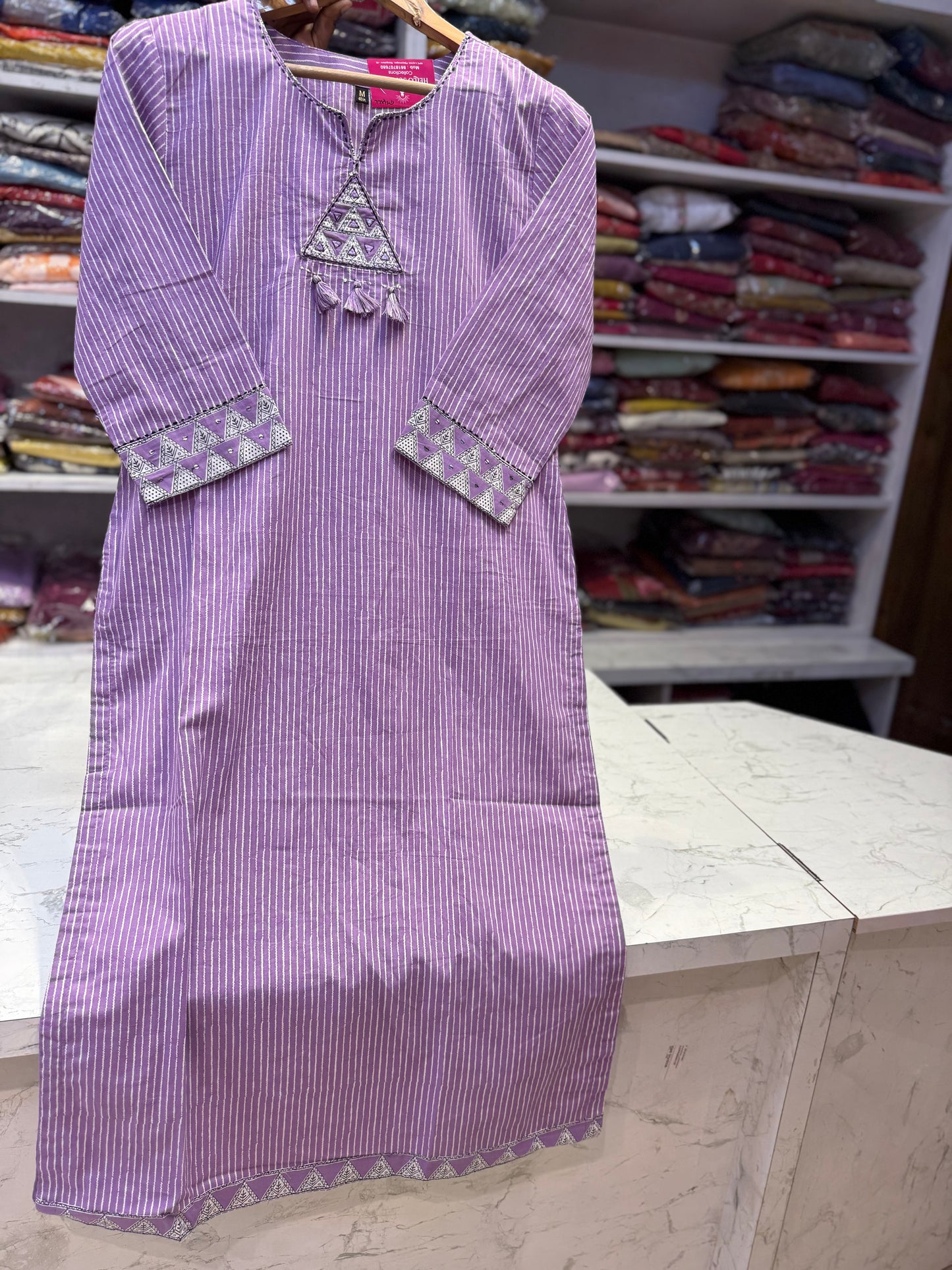 Lavender Pure Cotton Kurti - HSC1166