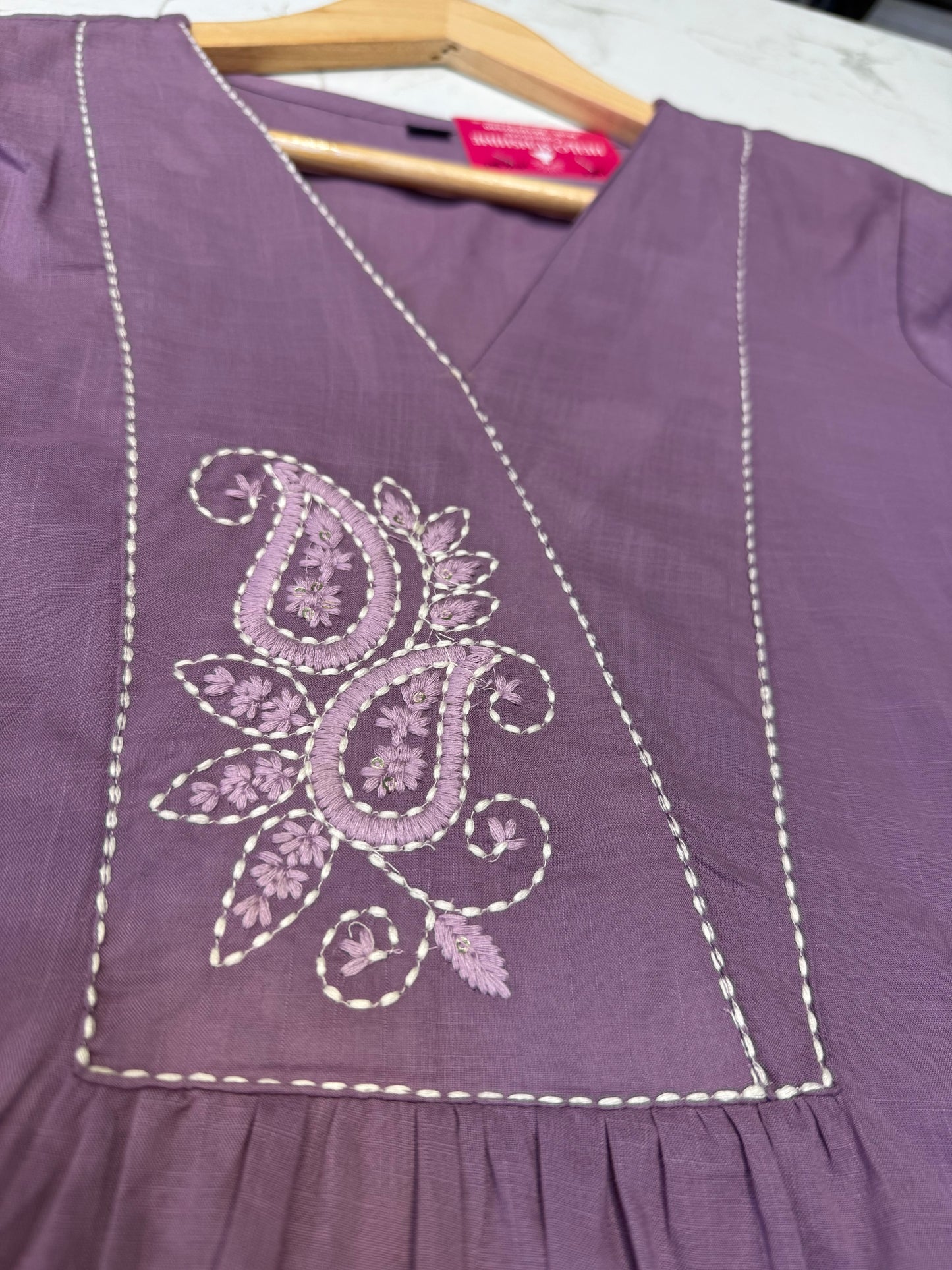 Lavender Thread Embroidery Pure Cotton Short Top