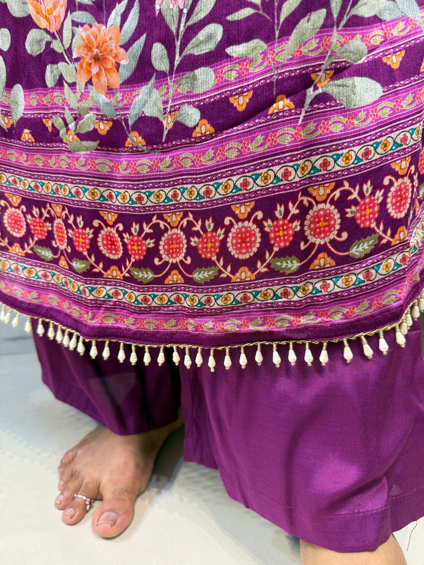 Purple Designer A-line Kurti With Pant and Dupatta-HSC46