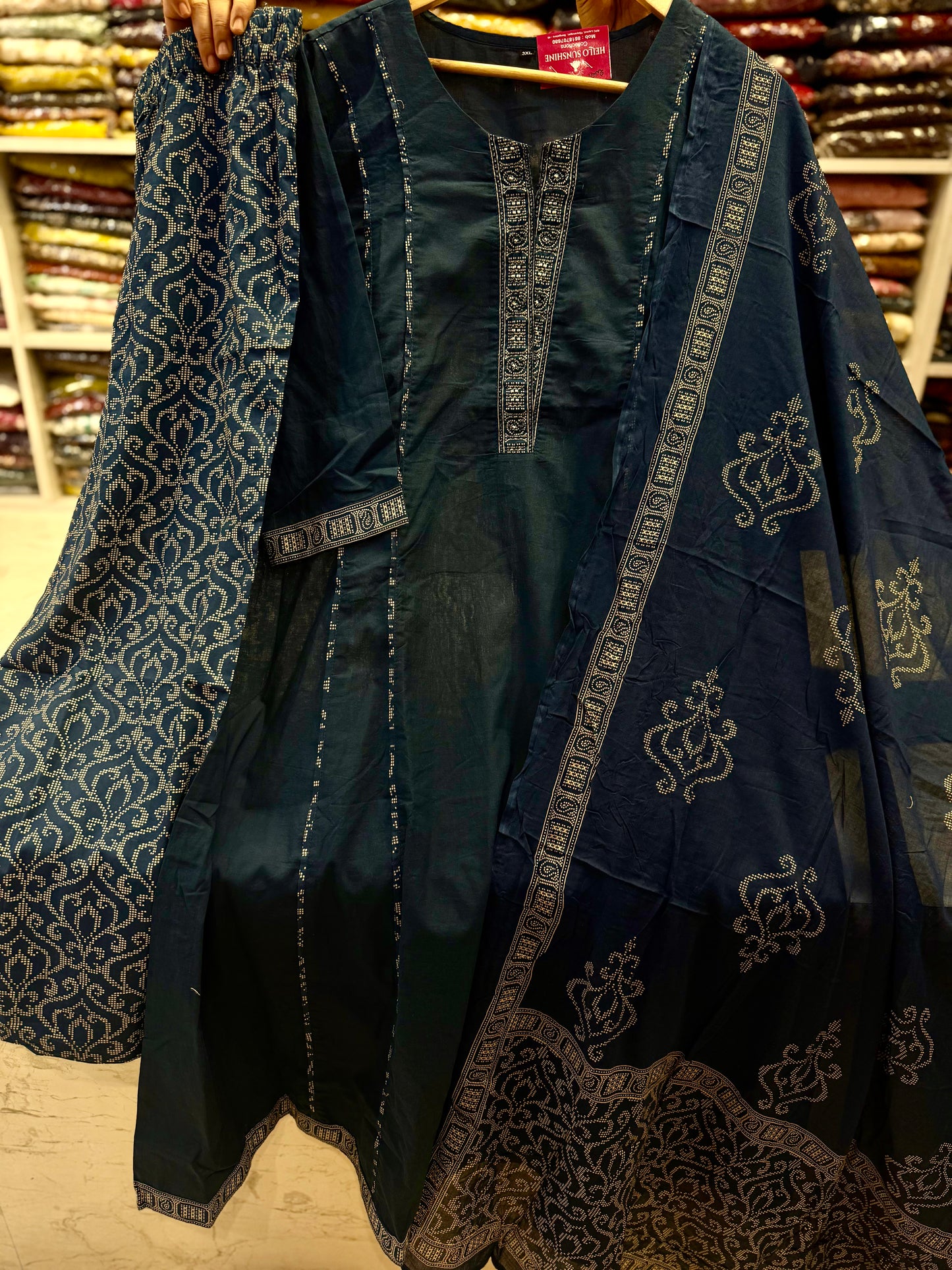 Printed Blue  Kurti with Pant and Dupatta