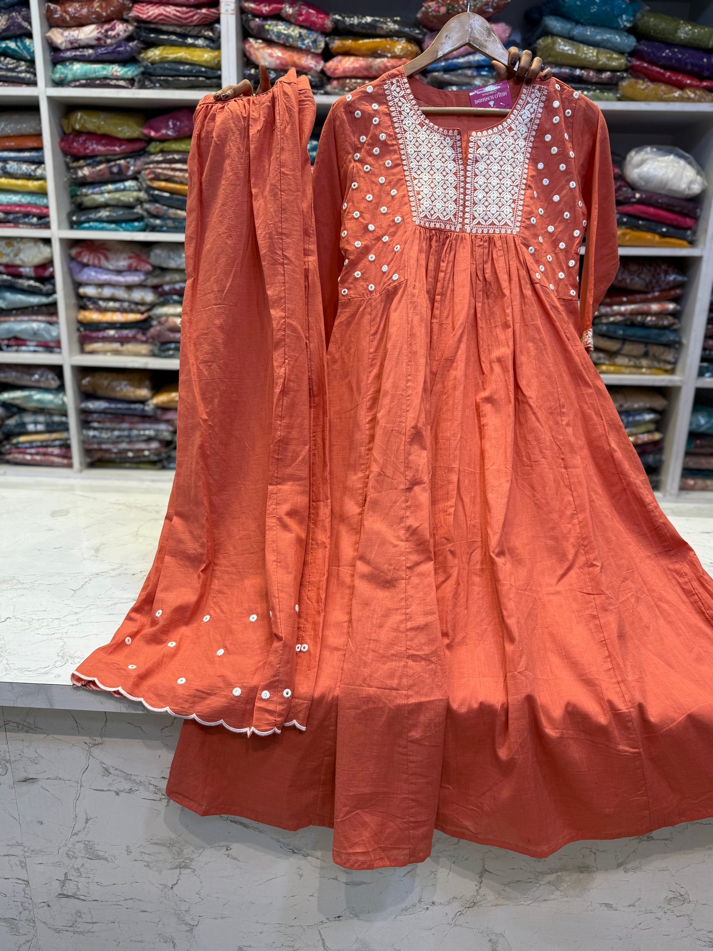 Mul Cotton Mirror Embroidery with Scallop Pant Co-ords Set