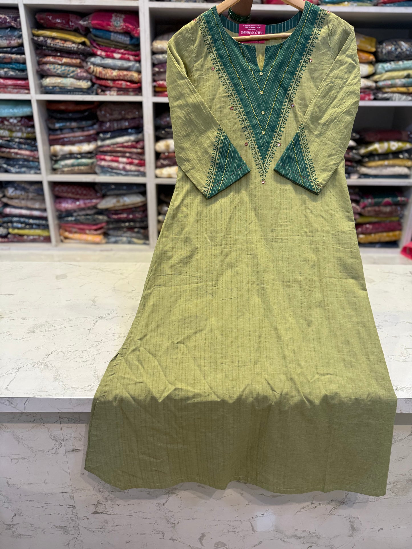 Green A-line Cotton Flex Kurti