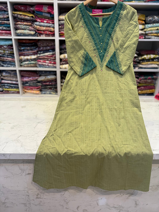 Green A-line Cotton Flex Kurti