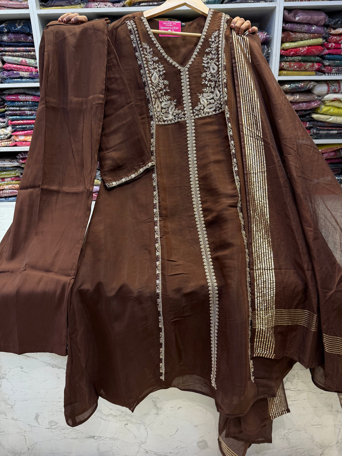 Brown Hand Embroidery Kurti With Pant and Dupatta -HSC1206