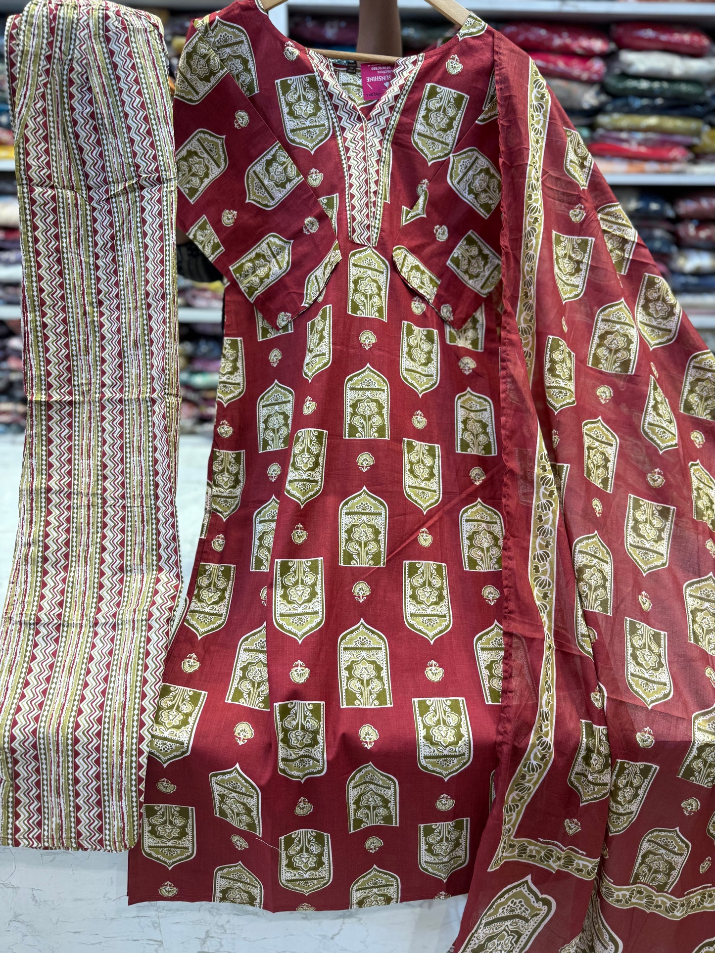 Red Printed Kurti With Pant and Dupatta Kurti 2