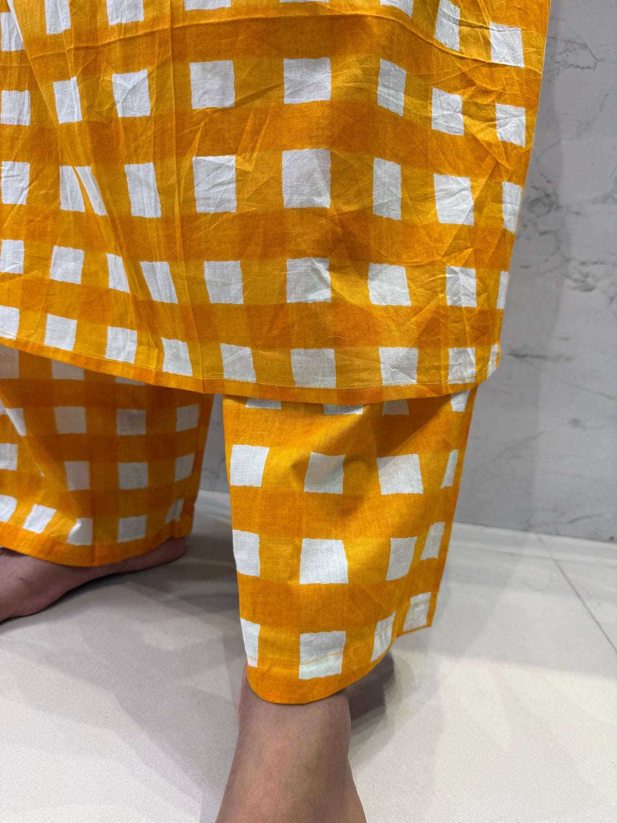 Geometric Check Print Cotton Kurti With Pant-HSC186