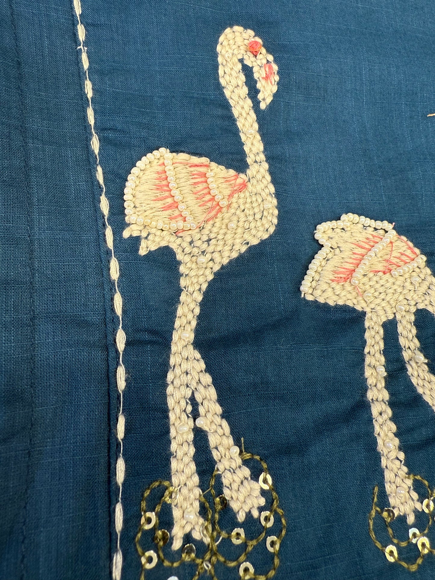 Flamingo Thread Embroidery Pure Cotton Kurti With Pant and Dupatta