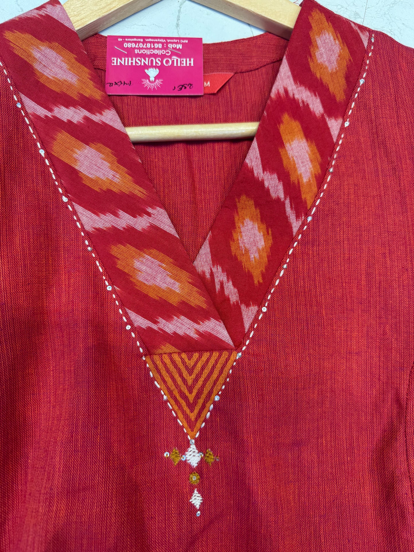 Red Kurti with thread Embroidery