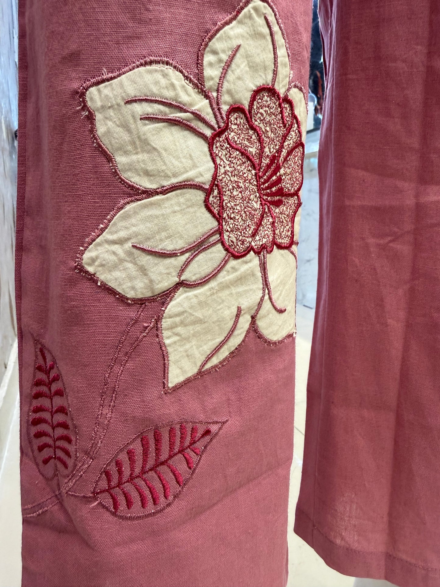 Dusty Rose Pink Applique Cotton Flex Lave Co-ords set-HSC171