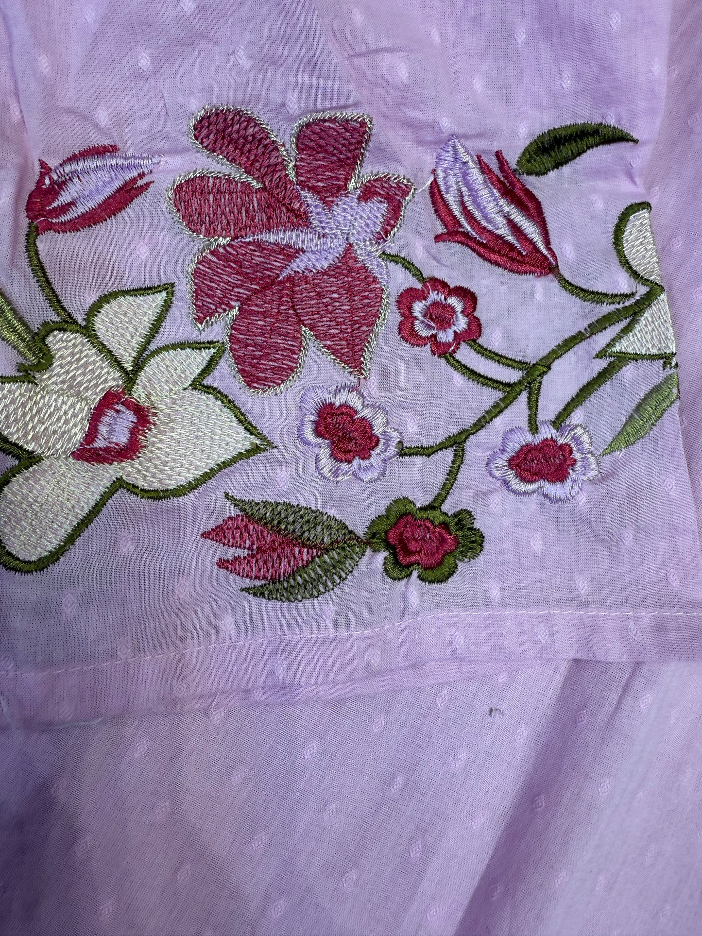 Lavender Cotton Silly Embroidery Kurti With Pant and Dupatta