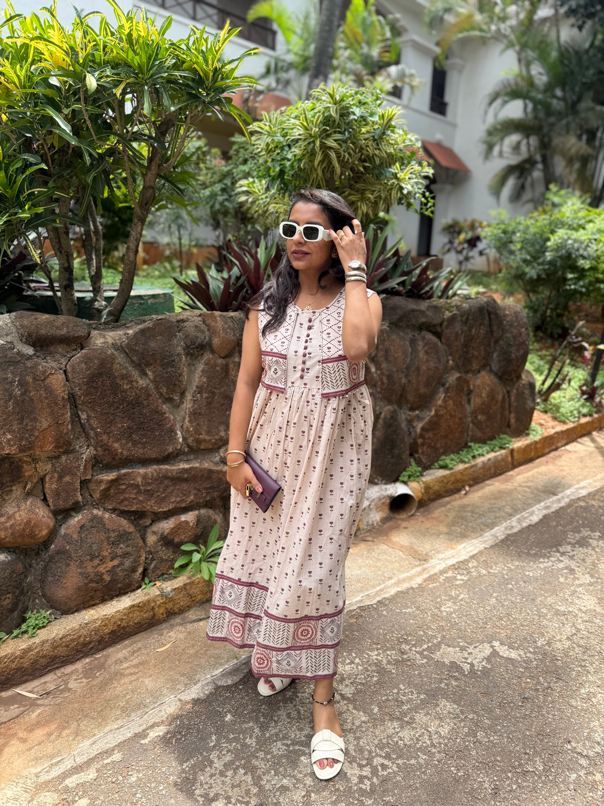 Floral Printed A-line Pure Cotton Dress -HSC1164