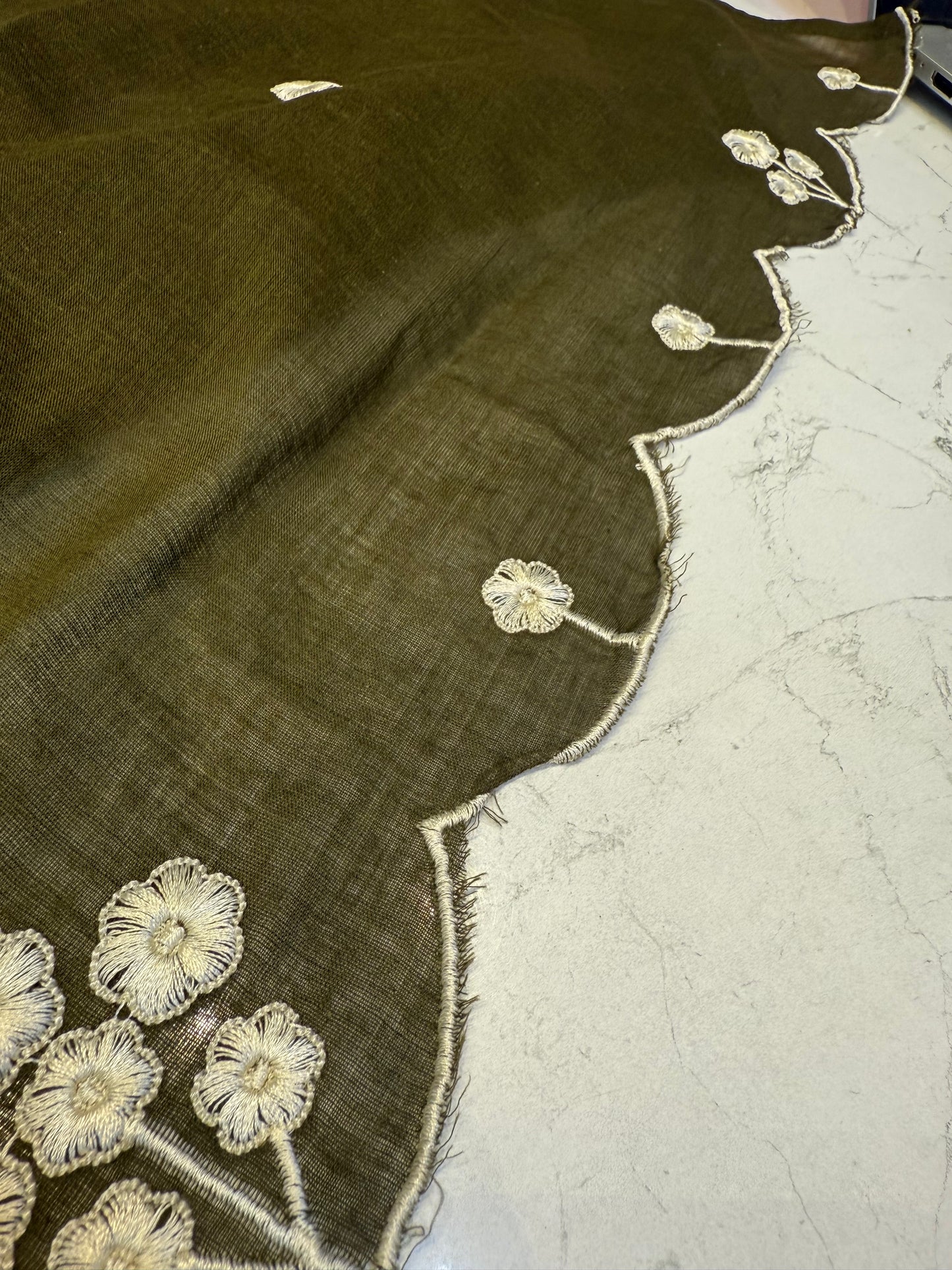 Embroidery Work kurti with Pant and Scallop Cut Work Dupatta