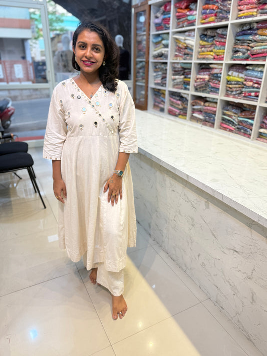 Plain Half white Anarkali set