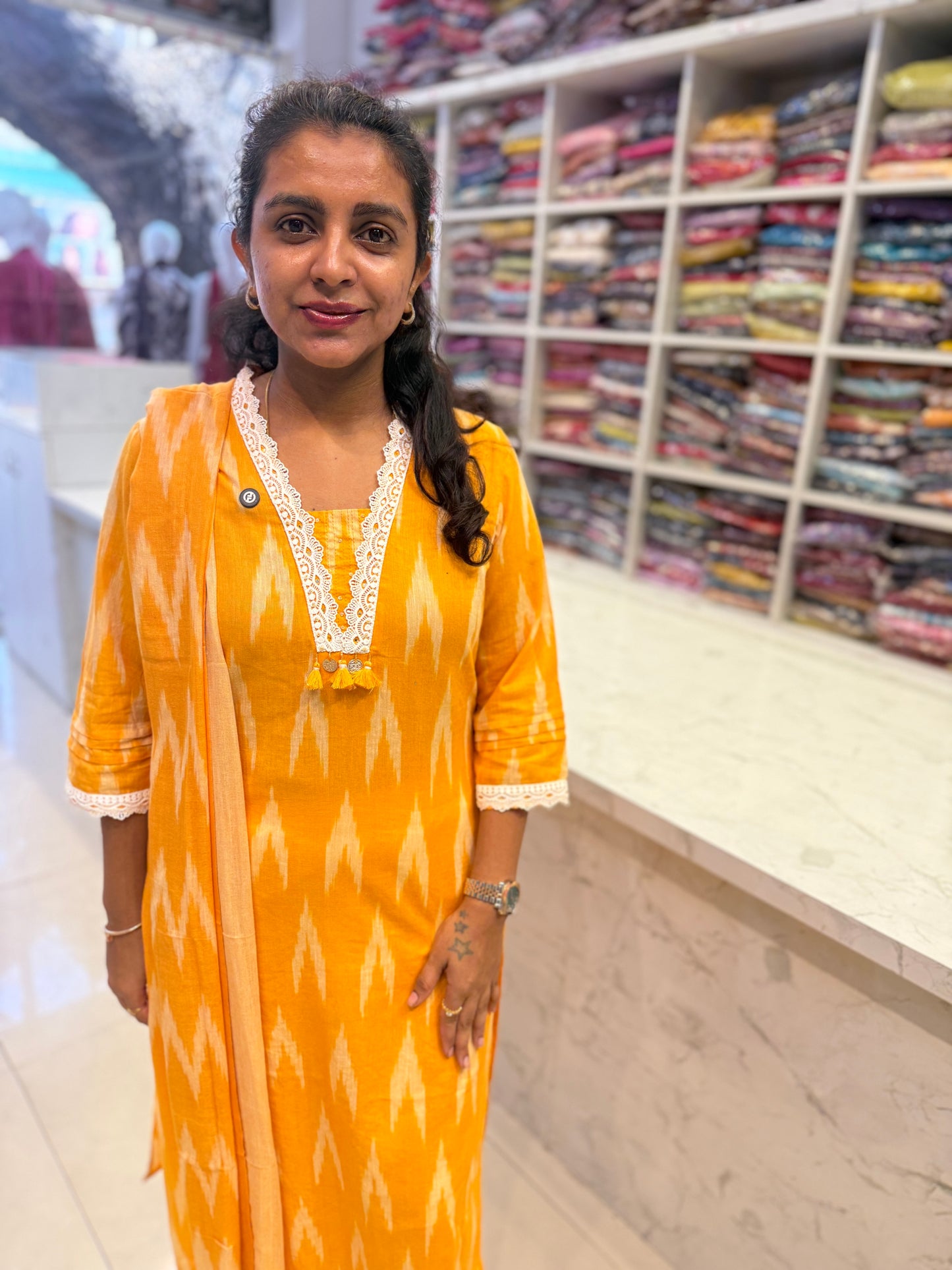 Sunshine Yellow Mul Cotton Kurti With Pant and Dupatta