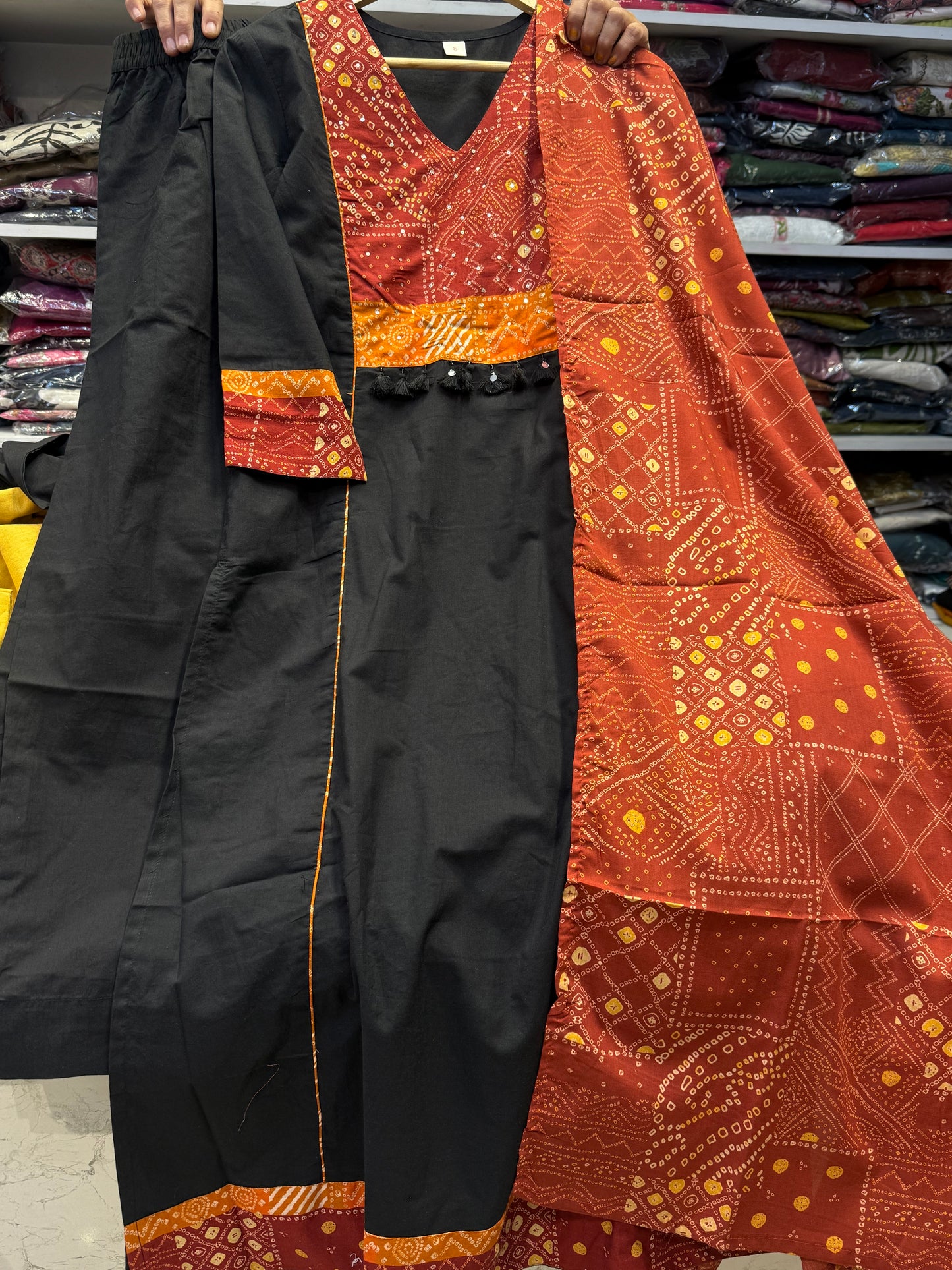 Patch Work Printed Pure Cotton Kurti With Pant and Dupatta