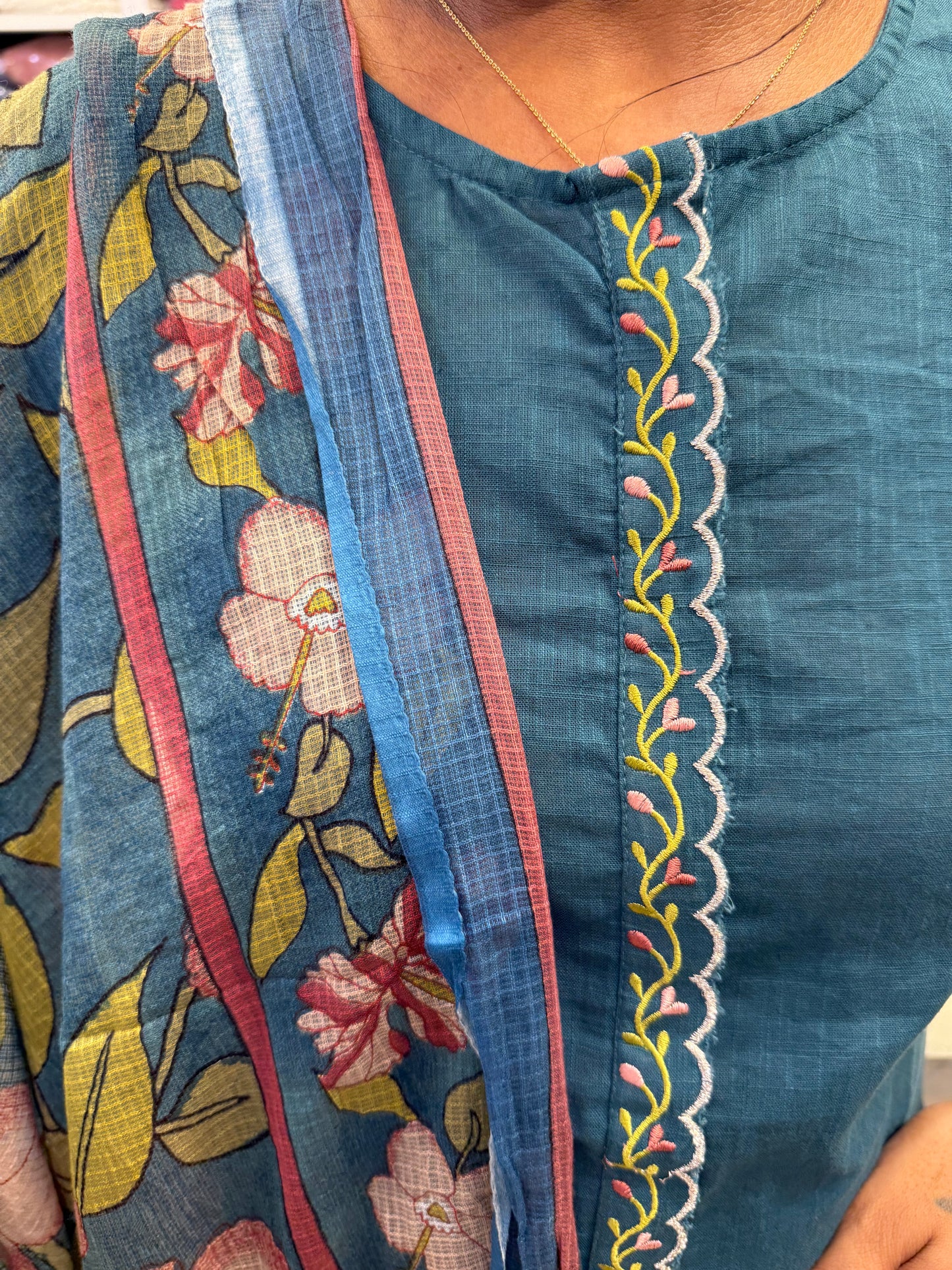 Pure Cotton Scallop cut work pant Boutique design Printed Dupatta-HSC5