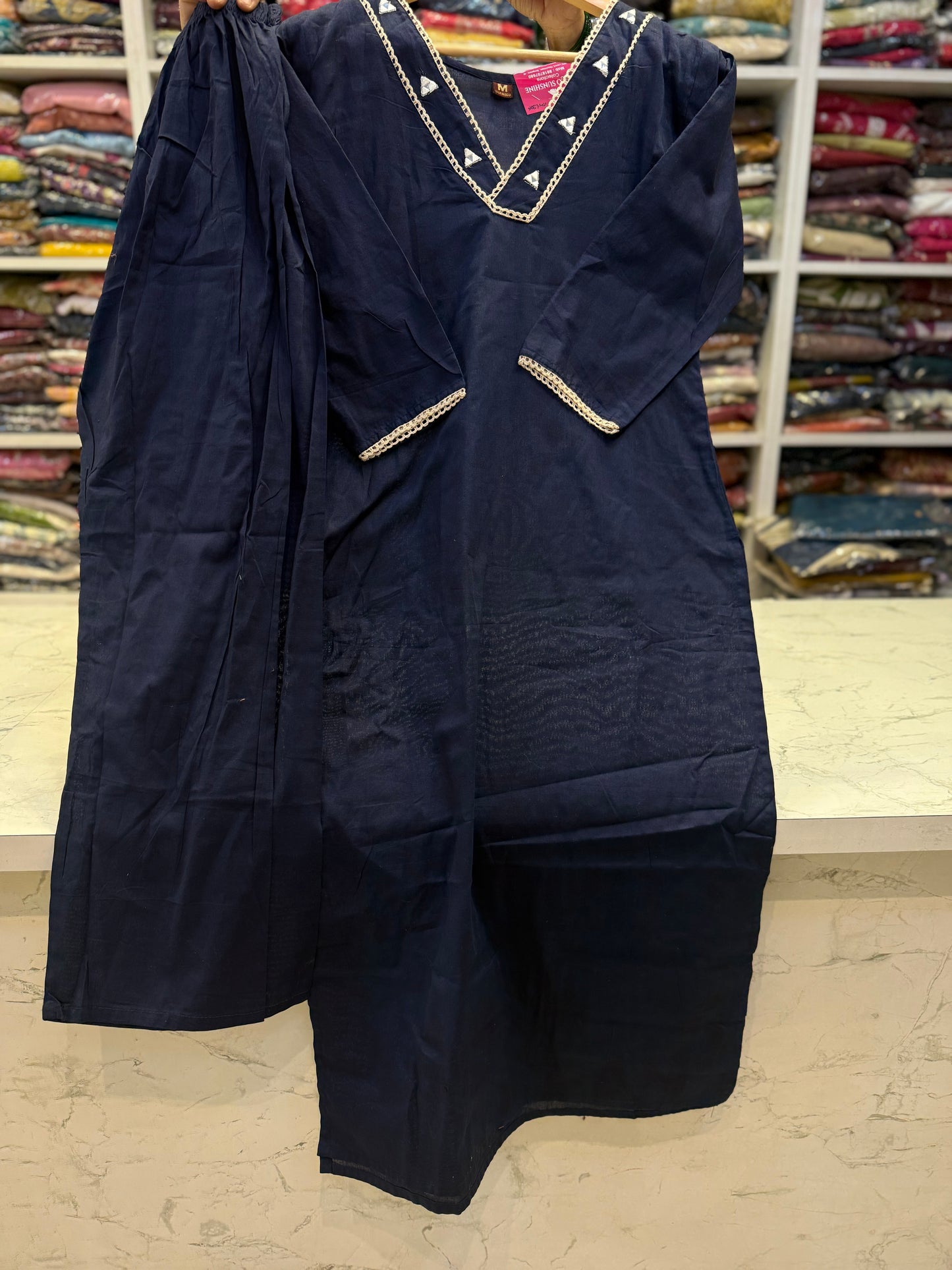 Navy Blue Solid Cotton Co-ords Set
