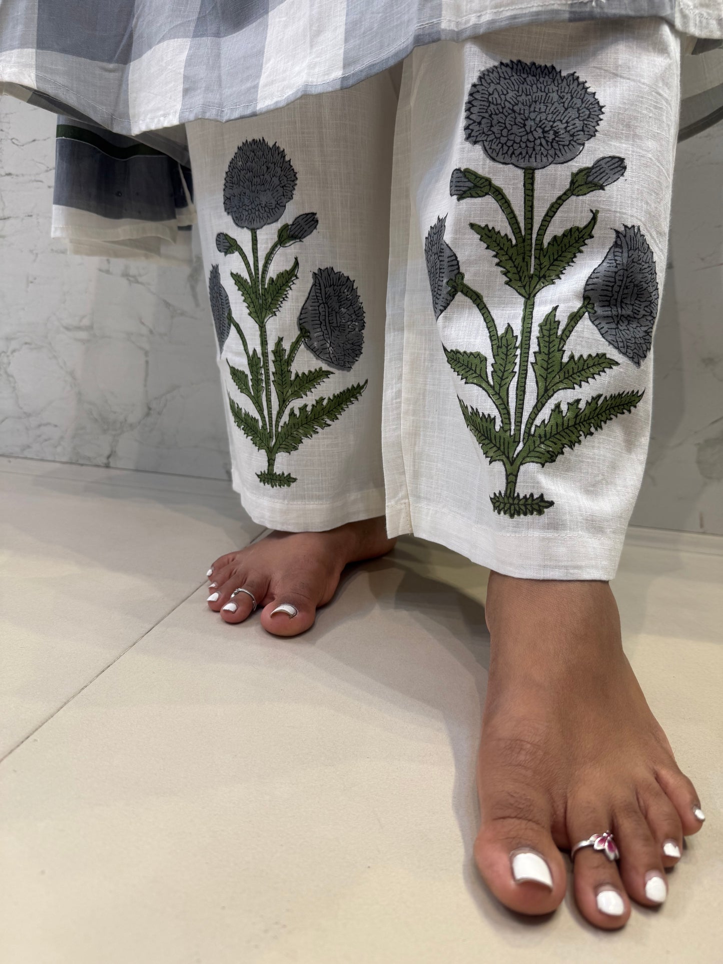 Grey Checks Pure Cotton Kurti With Pant and Dupatta