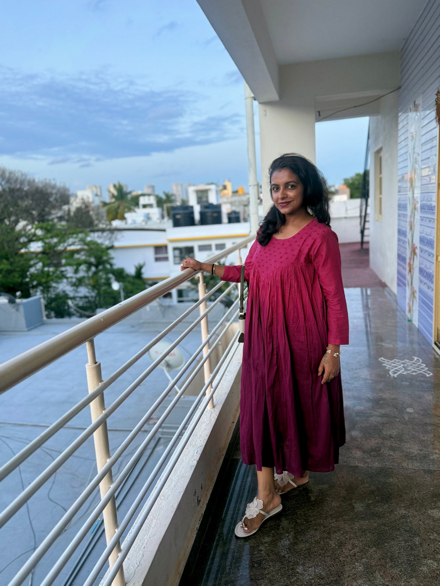 Dual Wine Mul Cotton Gown-HSC172