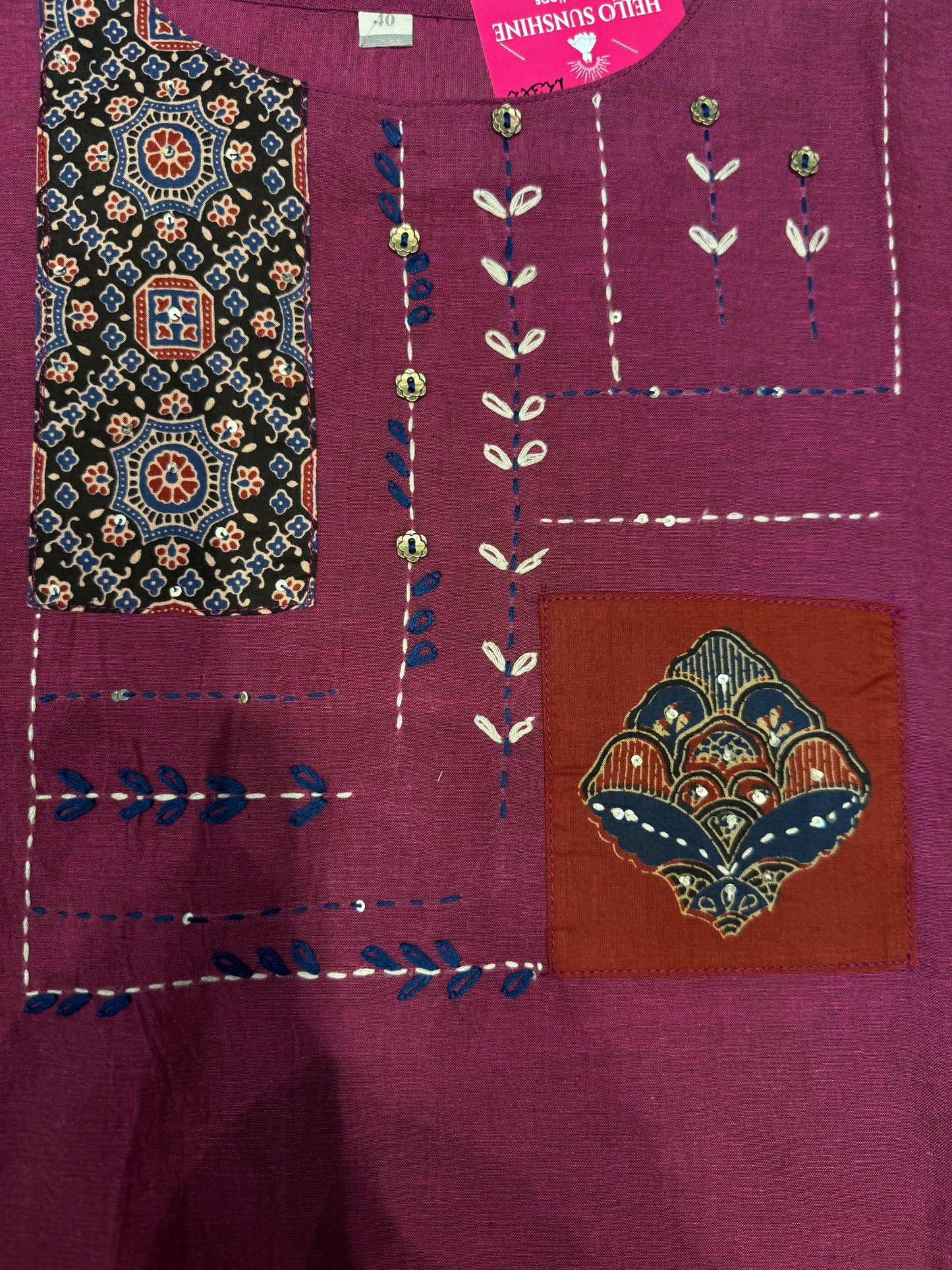 Premium Magenta Pure Cotton Embroidered Kurti- HSC1167