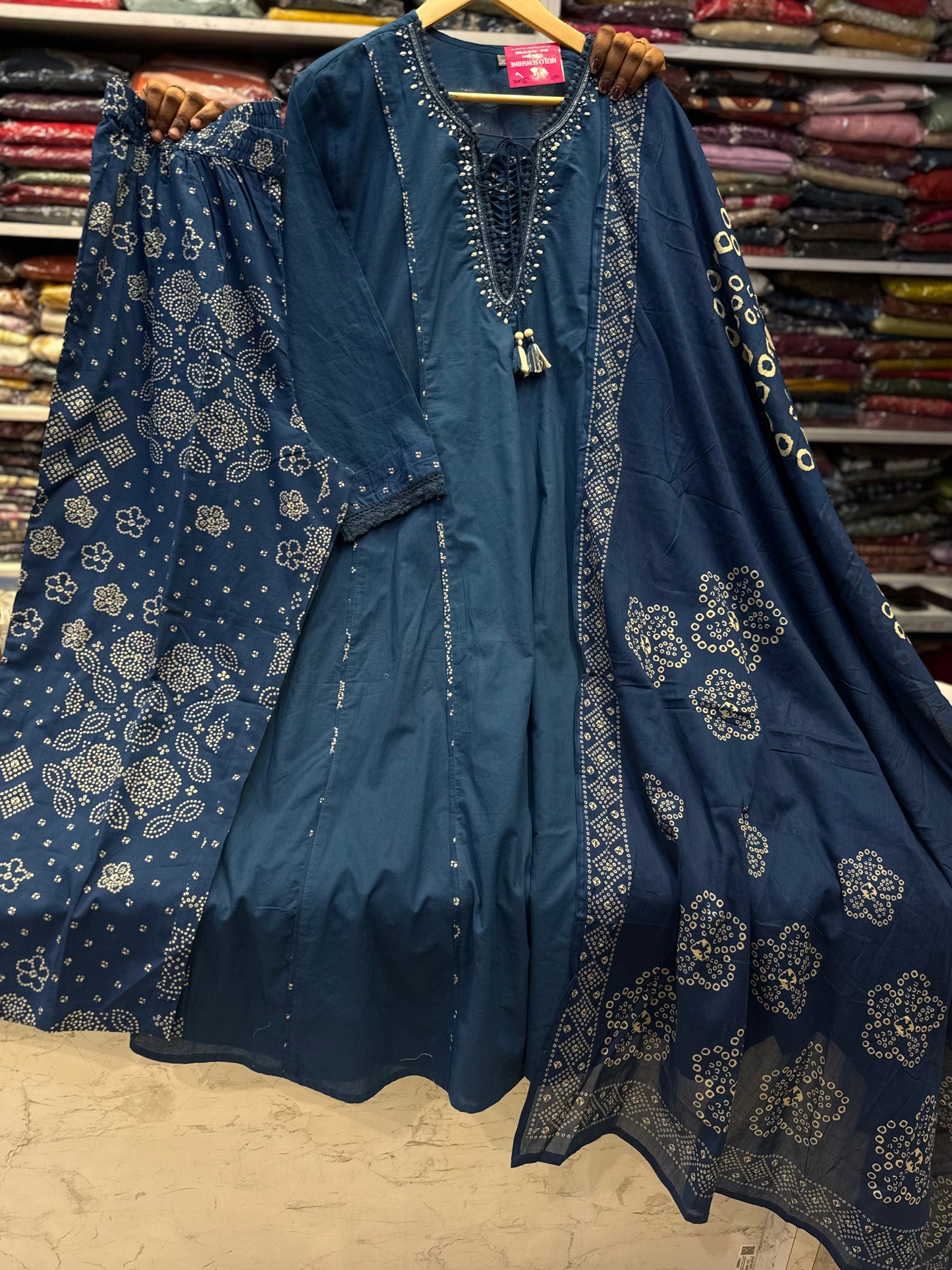 Navy Blue Pure Cotton Kurti With Pant and Dupatta