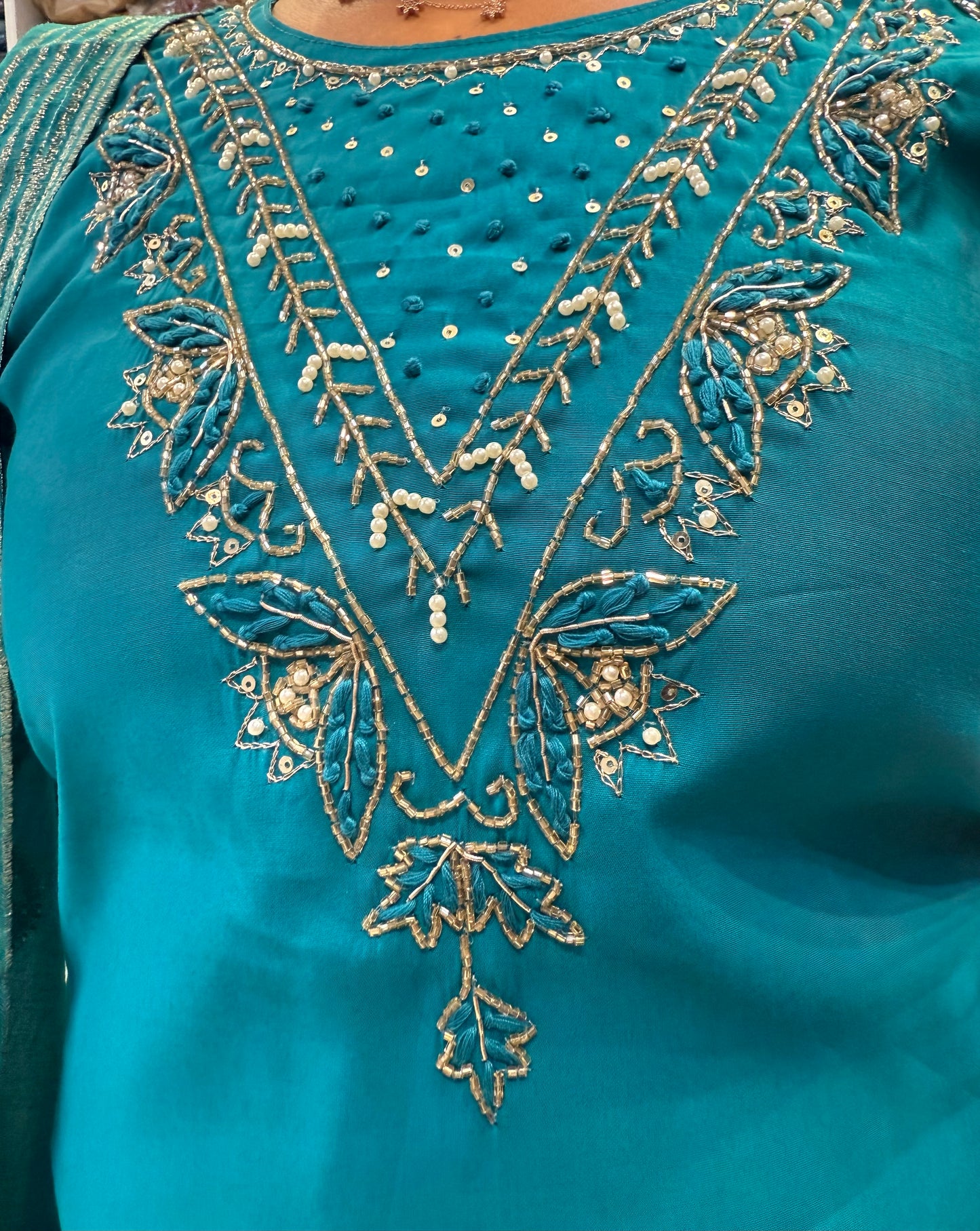 Blue Roman Silk Party wear Kurti With Pant and Dupatta