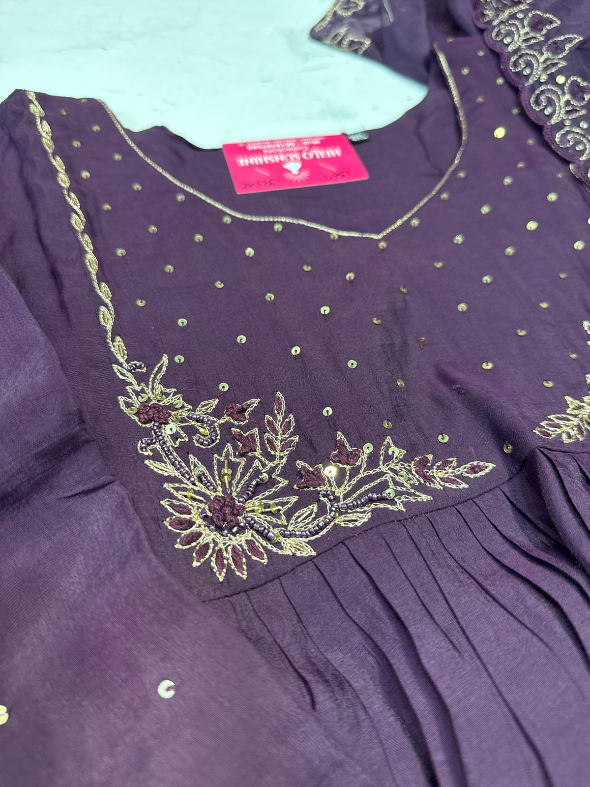 Purple Hand Embroidery Kurti With Pant and Cutwork Dupatta - HSC1212