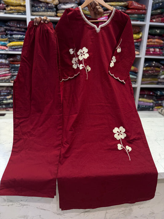 Marron Scallop cut Cotton Co-ords set-HSC180