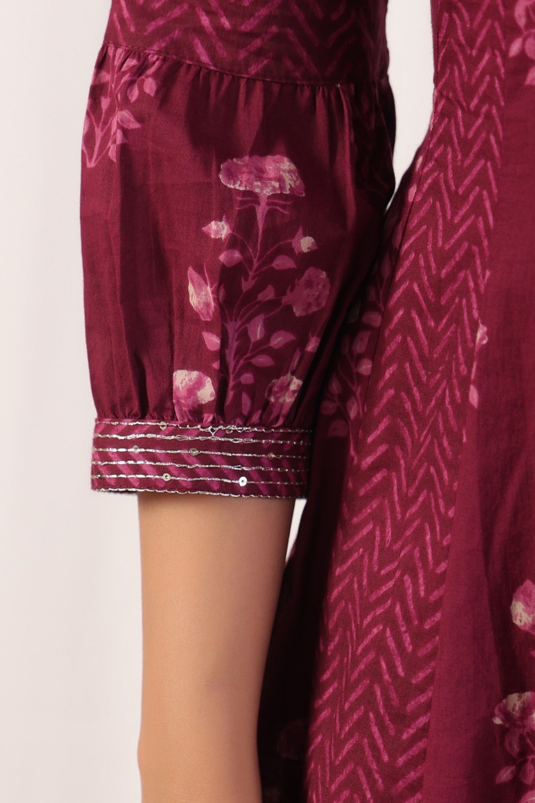 Wine Anarkali Pure Cotton Kurti With Pant and Dupatta-HSC106