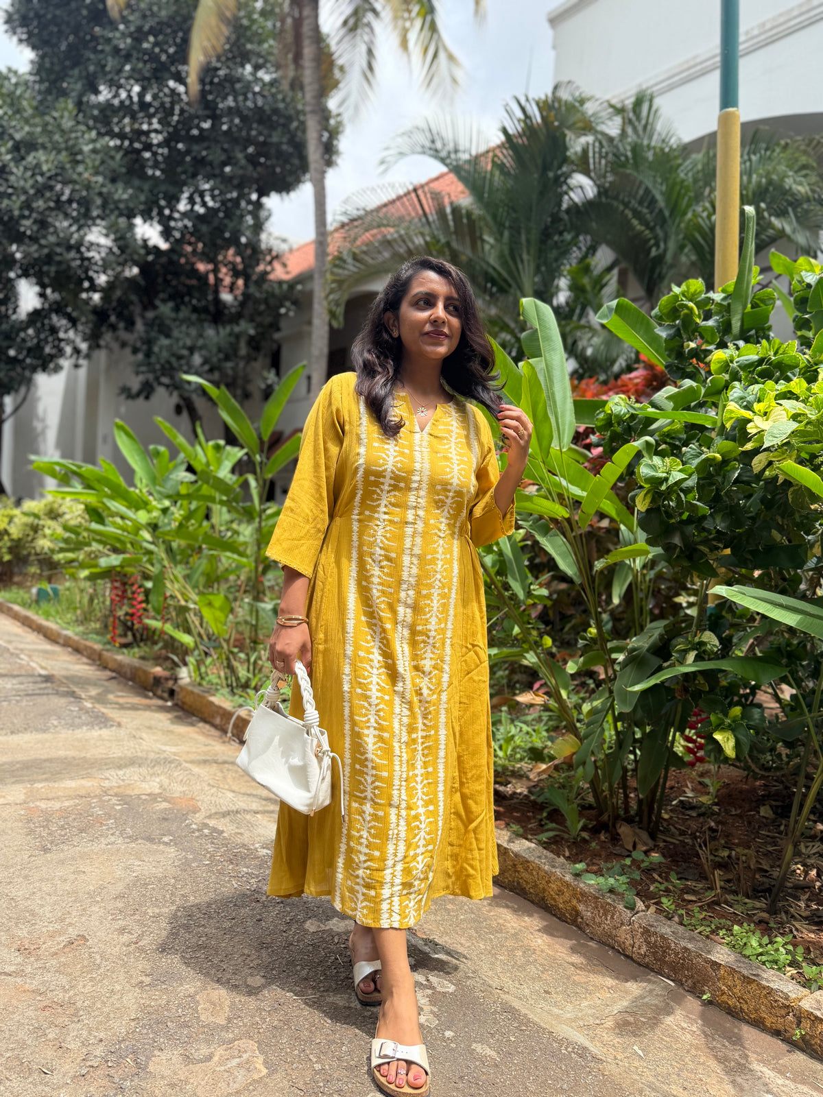 Mustard A-line Pure Cotton Dress - HSC1160