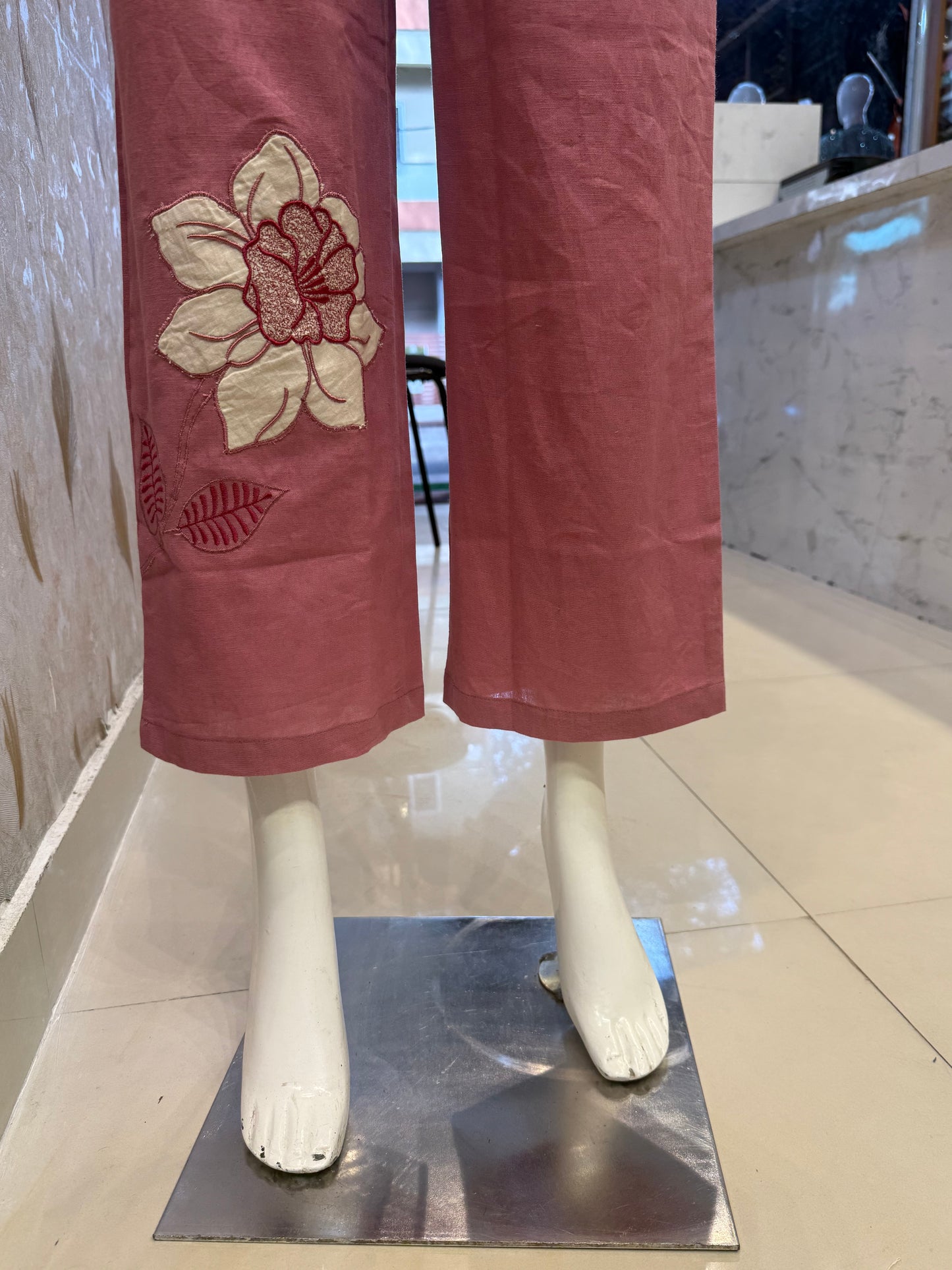 Dusty Rose Pink Applique Cotton Flex Lave Co-ords set-HSC171