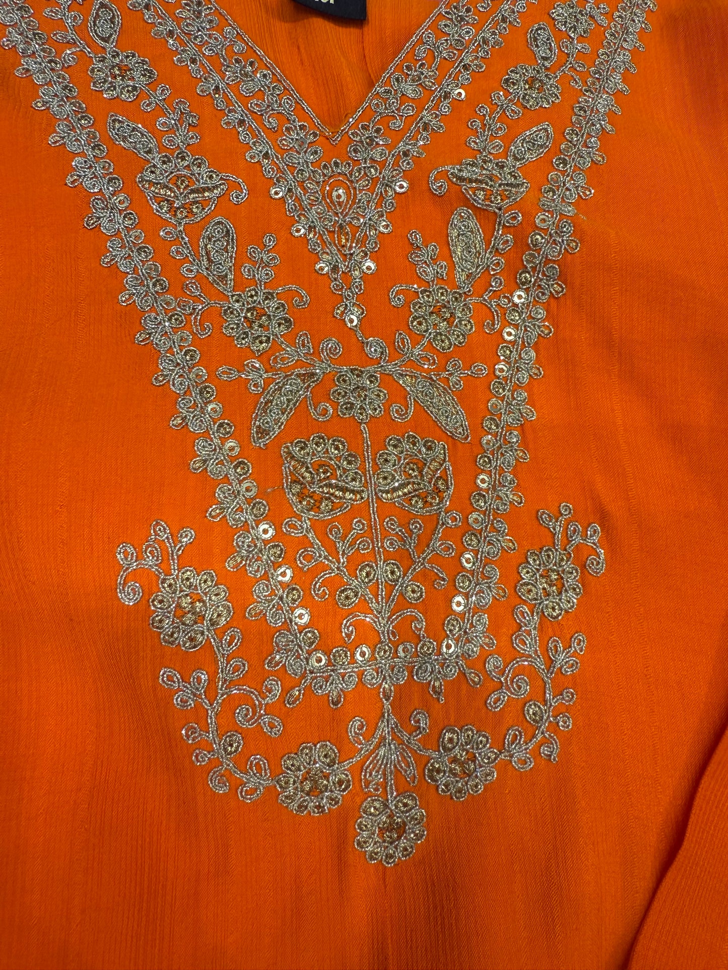 Orange Roman Silk Kurti With pant and Dupatta