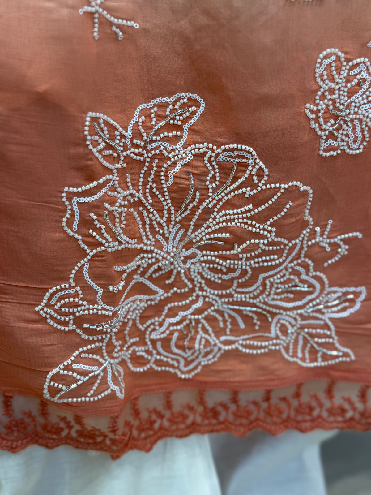 Ombre Half White Hand Embroidery Kurti With Pant and Dupatta - HSC1182